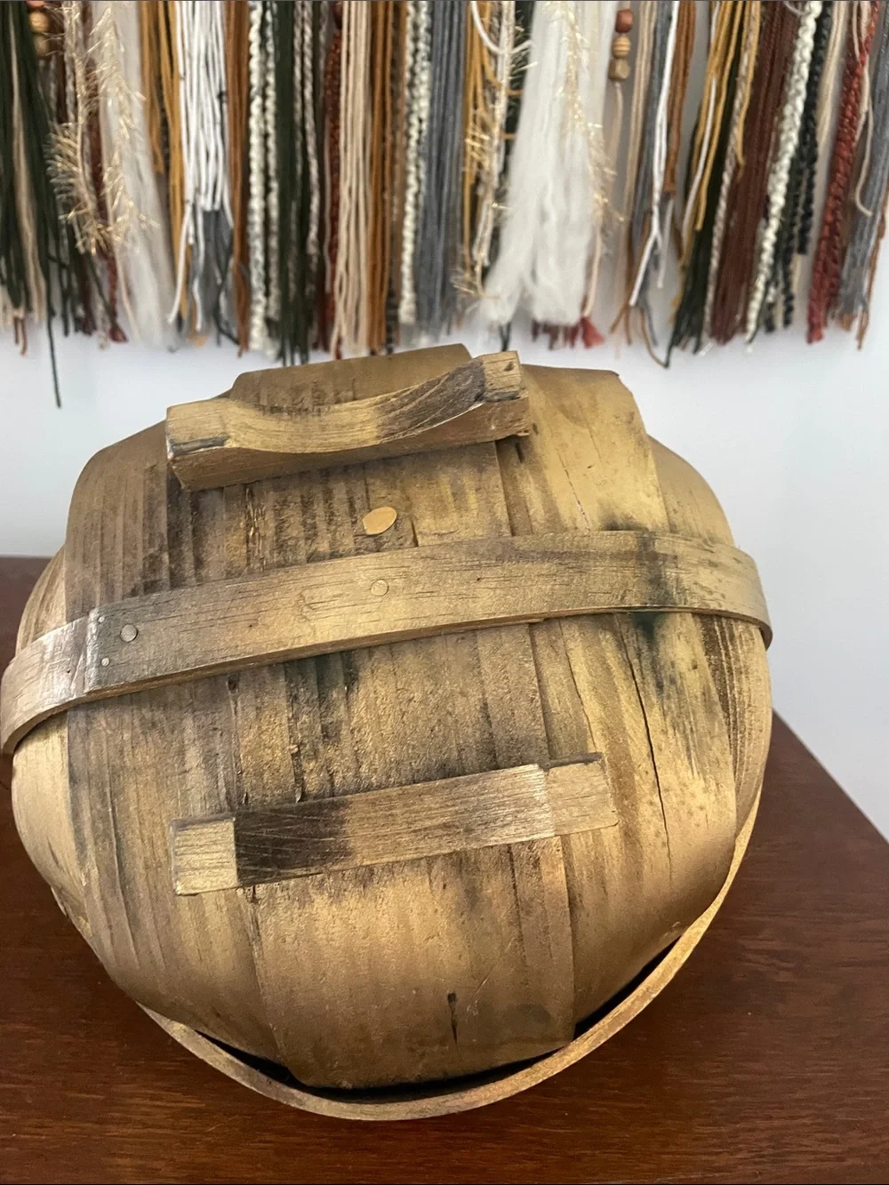 Distressed gold basket with handle